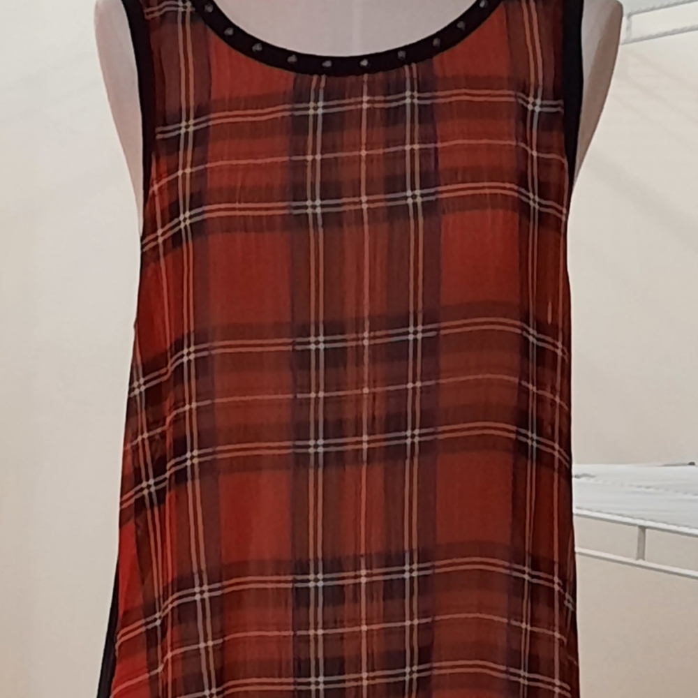 Express Sheer Plaid Sleeveless Top, Size Large